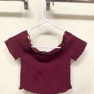 Maroon off the shoulder shirt